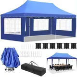 Faltpavillon 3x6 Pavillon Wasserdicht Stabil, Faltbar Gartenzelt 3x6 mit 4 Seitenwänden,UV Schutz 50+ Partyzelt con 12 Erdhaken 6 Seile und 6 Sandsäcke,Gartenpavillon für Markt,Hochzeiten,Freien, Blau