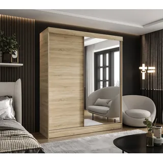 CASPIAN 24 Kleiderschrank mit Spiegel, vier Schubladen Schrank Eiche Sonoma - 120x205 CM - Braun