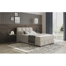 Boxbett MR. COUCH "Bethany mit Bettkasten, inkl. Matratze", beige (stripes 8622 natur), B:156cm L:223cm, Polyester, Nylon, Komplettbetten, Topper und Zierkissen, in verschiedenen Härtegraden verfügbar