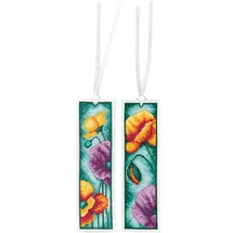 Vervaco Lesezeichen Kreuzstich Stickpackung Mohnblumen, 2er Set, Zählmuster, 6x20cm