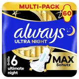 Always Ultimate Night Binden Damen Gr. 6, 60 Damenbinden Mit Flügeln (Sparpackung 3x20 Stück), Super Absorbierend Und Ultradünn