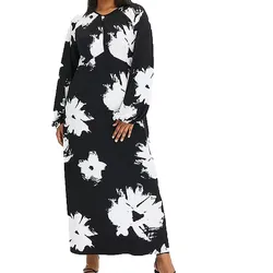 nachhaltiges Damen Maxi-Kleid Sommer-Kleid mit Blumen-Print Freizeit-Kleid 955101 Schwarz/Weiß - 36/38