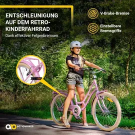 ACTIONBIKES MOTORS Actionbikes Kinderfahrrad Retrostar 20 Zoll Rosa, Fahrradständer, Gepäckträger, Sattel gefedert