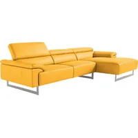 Ecksofa EGOITALIANO "Malika, L-Form" Sofas Gr. B/H/T: 287cm x 94cm x 165cm, Leder BULL, Recamiere rechts, mit Kopfteilverstellung, gelb mit Recamiere, inkl. Kopfteilverstellung und chromfarbenen Metallfüßen