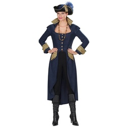 Metamorph Kostüm Eleganter Piratenmantel mit Goldbesatz, Dunkelblaues Piratenkostüm für Captain Jackie blau 40-42