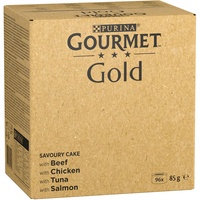 96 x 85 g  Jumbopack: Gourmet Gold - Raffiniertes Ragout: Rind, Huhn, Thunfisch, Lachs Katze Nassfutter