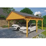 SKANHOLZ Skan Holz Carport Fichtelberg 618 cm x 566 cm Dachlattung Eiche Hell