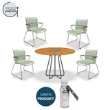 Houe Set aus CIRCLE Dining Table Ø110 und 4x CLICK Dining Chair mit Bambusarmlehen Dusty Green