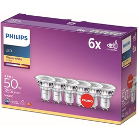 Philips LED Classic GU10 Lampe, 50 W, Reflektor, warmweiß, 6er Pack