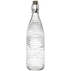 WDMT Glas-Bügelverschlussflasche 1 Liter – Wasserflasche mit Rippenmuster – Transparent