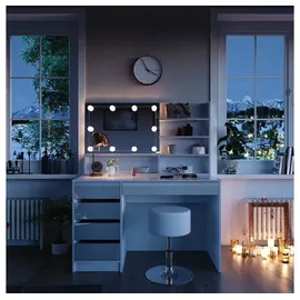 Vicco Schminktisch Sherry Weiß 120 x 75 cm Spiegelregal LED & Hocker