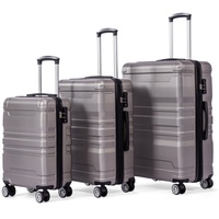Flieks Trolleyset, 4 Rollen, (3 tlg, 3 tlg), Hartschalen Trolley Handgepäck Koffer Set Reisekoffer Erweiterung grau