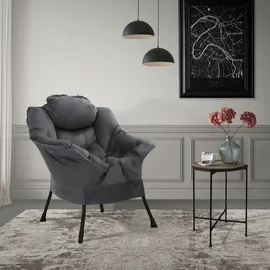 ML-Design Relaxsessel Anthrazit, Wohnzimmersessel mit Armlehnen & Seitentasche, Fernsehsessel Kopfkissen, Loungesessel mit Stahlrahmen & schwarzen Beine, Ohrensessel ergonomisch, Lesesessel gepolstert