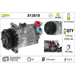 VALEO Kompressor, Klimaanlage AUSTAUSCHTEIL 12V für MAZDA FORD VOLVO 1722070 REAM5N-19D629-AB 36000962 813619