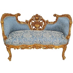 Casa Padrino Barock Sofa Hellblau / Gold - Prunkvolles Wohnzimmer Sofa im Barockstil - Wohnzimmer Möbel im Barockstil - Barock Möbel - Barock Einrichtung
