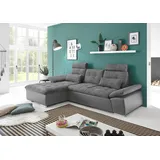 ed exciting design "Jakarta L-Form", grau, B:268cm H:103cm T:170cm, Lederl.: 40% Polyurethan, 40% Polyvenylchlorid; 20% Polyester;Sumatra: 100% Polyester, Sofas, Ecksofa, mit Bettfunktion, Armteilverstellung, Kopfstützen & 2 Nierenkissen