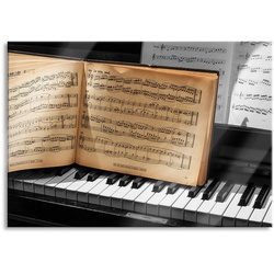 Pixxprint Glasbild Notenbuch auf Piano, Notenbuch auf Piano (1 St), Glasbild aus Echtglas, inkl. Aufhängungen und Abstandshalter bunt|schwarz 80 cm x 60 cm