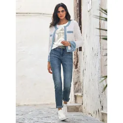 Jackenblazer HEINE "Blazer", Damen, Gr. 42, weiß, 100% Baumwolle, Besatz:100% Baumwolle, Langarm, Blazer