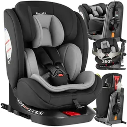 tectake® Drehbarer Autositz, i-Size Zulassung, ISOFIX-Installation und Top Tether, mit Seitenaufprallschutz, längenverstellbarer 5-Punkt-Gurt, höhenverstellbare Kopfstütze, ab Geburt bis 150 cm, Belastbarkeit 36 kg