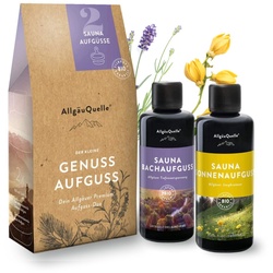 Allgäuquelle Bio Saunaaufguss Aufgussmittel Saunazubehör 2er Set, Duft: Lavendel, Zeder, Lavendel Konzentrat 200 ml