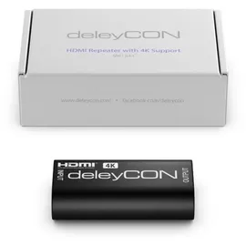 deleyCON HDMI Repeater Signal Verstärker HDMI Verstärker 4K bis 18m - HDCP 3D Buchse zu Buchse - Schwarz