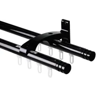 DécoProfi Gardinenstange Innenlauf 2-läufig Set Ø 20 mm Schwarz I Länge: 160cm Aluminium für Wandmontage I Als Gardinenschiene & Vorhangstange geeignet