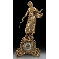 Casa Padrino Luxus Barock Tischuhr Gold 29 x H. 62 cm - Handgefertigte Bronze Uhr im Barockstil - Barock Schreibtischuhr - Barock Schreibtisch Deko - Barock Deko Accessoires - Barockstil Uhren