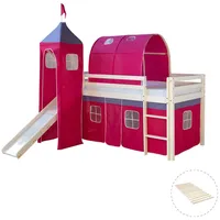 Homestyle4u Hochbett Weiß, Pink, Holz, Kinder- & Jugendzimmer, Kindermöbel, Kinderbetten, Hochbetten
