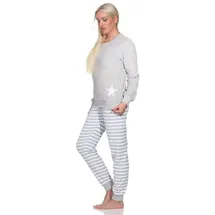 normann Damen Frottee Schlafanzug mit Bündchen in Sterne Optik - auch in Übergröße, Farbe:grau, Größe:52-54 - 52-54