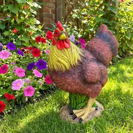 Relaxdays Gartenfigur Huhn 9 x 19 x 24 cm Braun/Gelb/Rot