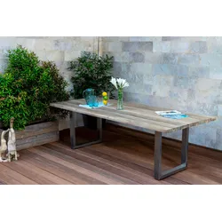 OUTFLEXX Esstisch, natur, Edelstahl/recyceltes Teak, 240 x 100 cm, Baumkante, FSC®-zertifiziertes Produkt