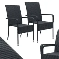 Juskys Yoro Polyrattan Gartenstuhl Schwarz 2 St.