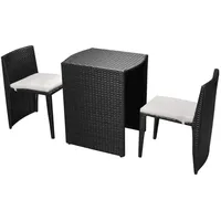 vidaXL 3-tlg. Bistro-Set mit Auflagen Poly Rattan Schwarz