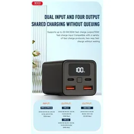 XO Laptop-Powerbank PB97 65W 20000mAh Schwarz 2x USB-A, 2x USB-C digitale Ladeanzeige
