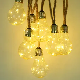 GLOBO LED Solar Lichterkette Außen Hanfseil 570 cm Warmweiß