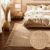 HANSE HOME Teppich HANSE HOME "Fjord", natur,gold, B:200cm H:10mm L:300cm, Jute, Teppiche, Teppich, Jute, Handgemacht, Naturteppich, Wohnzimmer, Läufer, Fransen