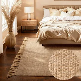 HANSE HOME Teppich HANSE HOME "Fjord", natur,gold, B:200cm H:10mm L:300cm, Jute, Teppiche, Teppich, Jute, Handgemacht, Naturteppich, Wohnzimmer, Läufer, Fransen