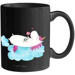 Mr. & Mrs. Panda Tasse Einhorn verliebt auf Wolke – Schwarz – Geschenk, Kaffeebecher, Tasse, Keramik Schwarz schwarz