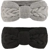 2 Pcs Haarband Ohrenwärmer Elastische,Verdicken Stirnband Damen,Gestrickte Haarreifen,gefüttert mit weichem Innenfutter,Haarbänder Headwrap Kopfband für Damen,für Outdoor Sport(Schwarz+Hellgrau)