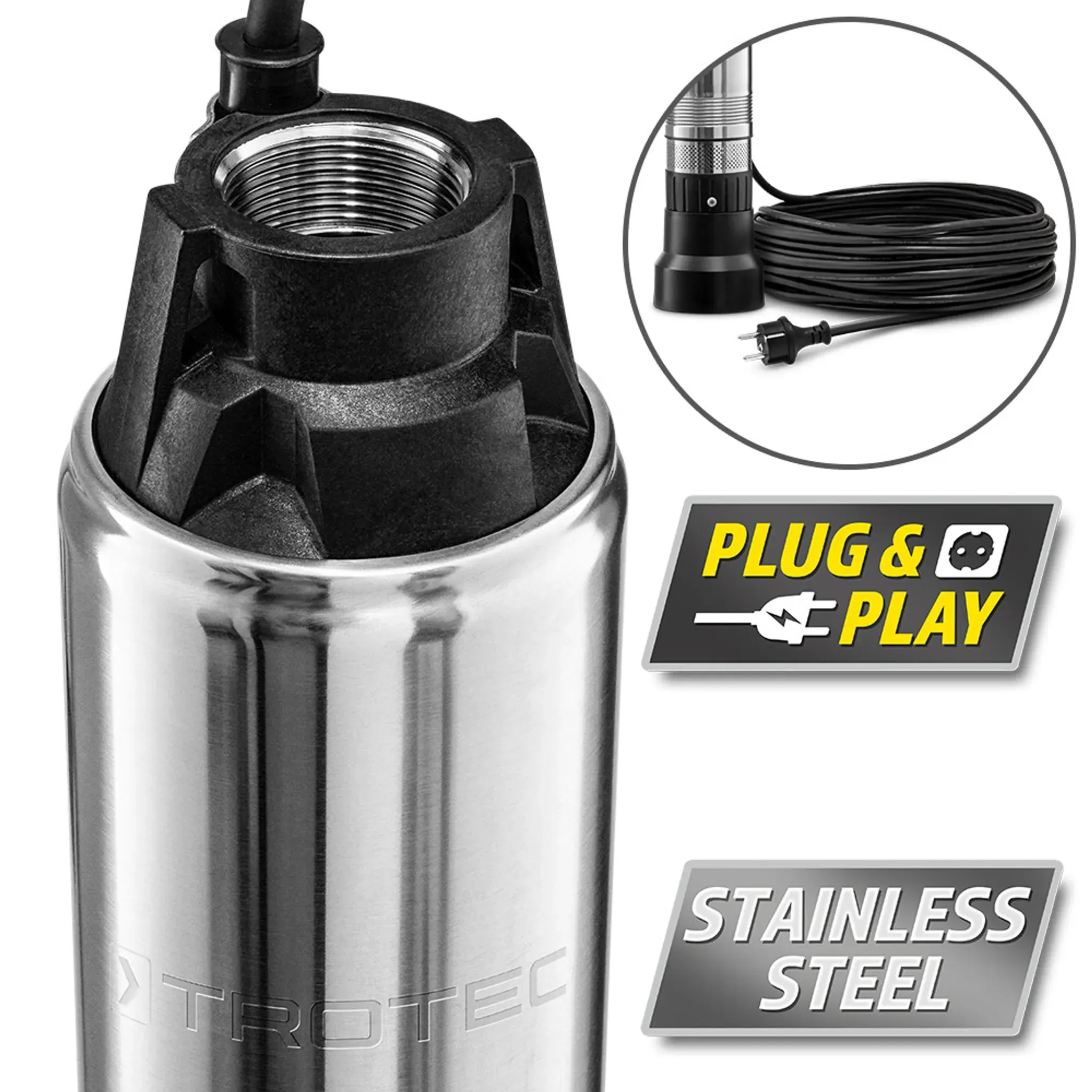 Trotec Pompe de puits profond, 1000 W, 5100 l/h, profondeur 50 m, inox - TDP 750 E