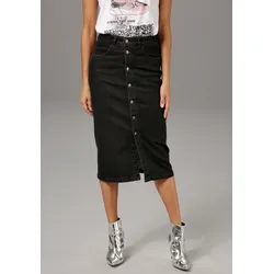 Jeansrock, mit Knopfverschluss, Gr. 38, black, , 94049766-38
