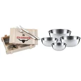 WMF Steakbesteck 12-teilig Steakbesteck Set für 6 Personen, Steakmesser, Steakgabel, Grillbesteck in Holzkiste & Gourmet Schüsselset 4-teilig Edelstahl Schüsseln für die Küche 0,75l - 2,75l, Cromargan