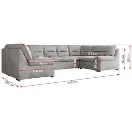MKS Meble Ecksofa U-Form mit Schlaffunktion Grau