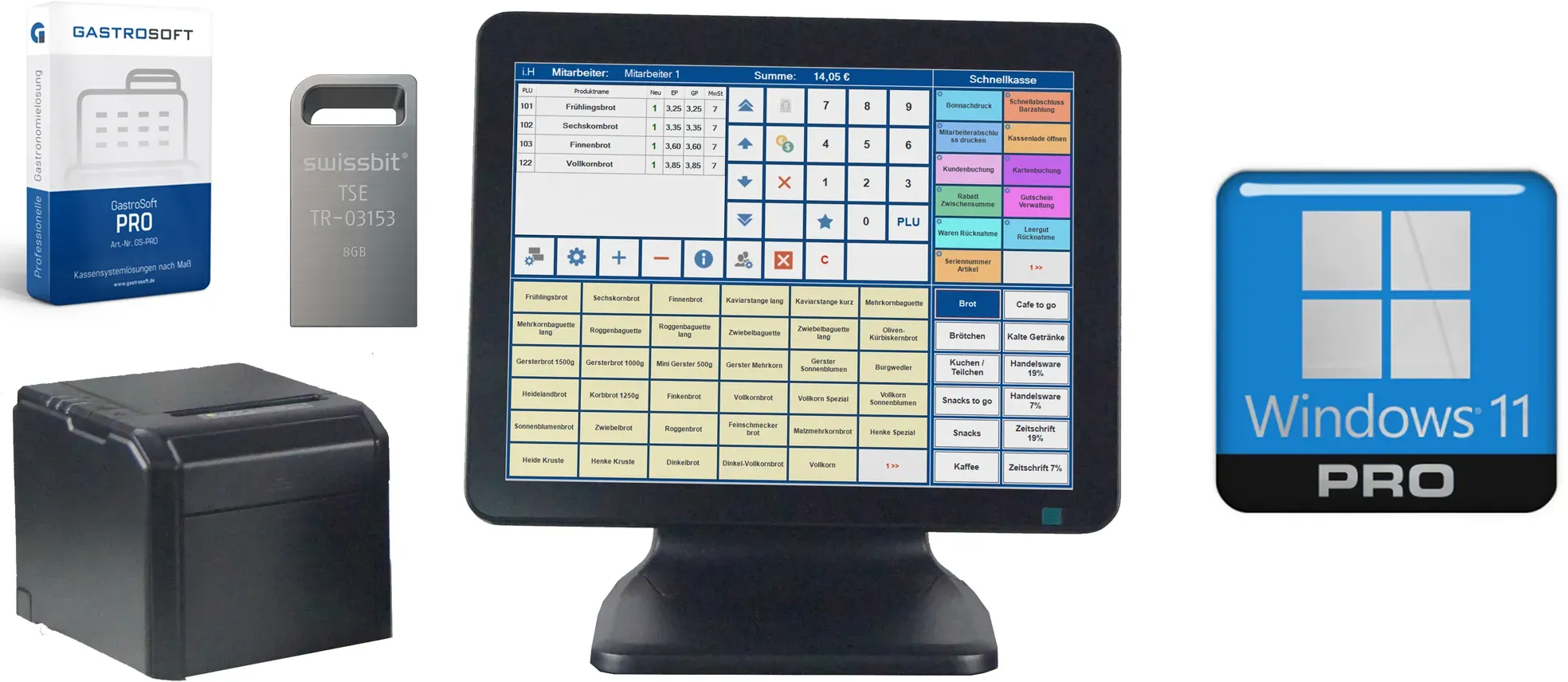 Gastro Kassensystem 15 Zoll Touch MegaSet + Kassensoftware GastroSoft + TSE - Neuware 24 Monate Garantie - inkl. Finanzamt TSE & Aktivierung via Internet 399€ UVP - Upgrade zu GastroSoft Pro unlimitierte Tischanzahl 599€ UVP
