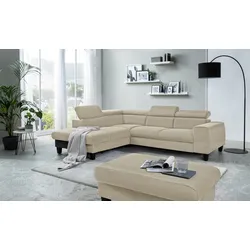 Polstergarnitur COTTA "Morven L-Form", beige, B:249cm, Sitzmöbel-Sets, Set bestehend aus: Ecksofa mit Kopfteilverstellung & Hocker