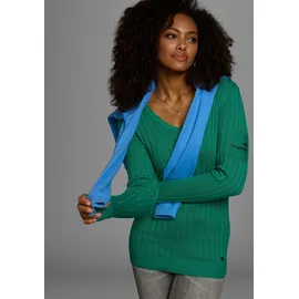 KangaROOS V-Ausschnitt-Pullover in breit geripptem Feinstrick, Gr. 44/46, grün, | 41548331-44