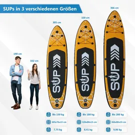 24move 24MOVE® Standup Paddle Board SUP, inkl. umfangreichem Zubehör, Paddel und Hochdruckpumpe, ORANGE, 366x80x15cm