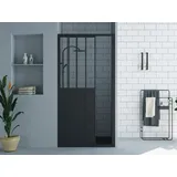 vente-unique Duschtrennwand Seitenwand Schiebetür - 100 x 195 cm - Industrial Style - Schwarz matt - URBANIK