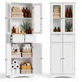 Xbro Sideboard, Buffetschrank mit 2 Glastüren, 2 Schubladen und 2 Türen, Küchenschrank mit großem Stauraum und Anti-Kippschutz, für Küche, Esszimmer und Wohnzimmer, 60 x 30 x 170 cm, Weiß