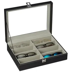 Relaxdays Brillenbox für 8 Brillen Grau,Schwarz,Transparent